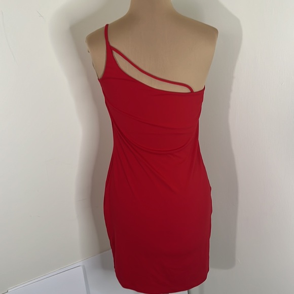 Susana Monaco Bright Red Asymmetrical Body Con Dress - Picture 4 of 4